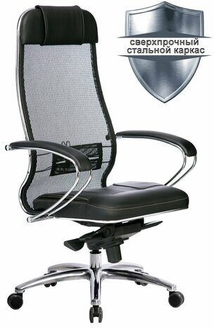 Кресло офисное метта "SAMURAI" SL-1.04, сверхпрочная ткань-сетка/экокожа, черное