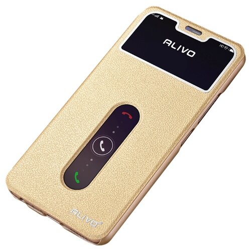 фото Чехол-книжка mypads для lenovo k5 note (k52t38 / k52e78) 5.5 с окошком для входящих вызовов и свайпом золотой