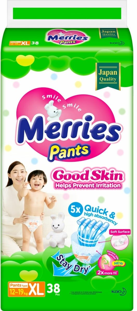 Merries Трусики Good Skin XL 12-19кг 38шт