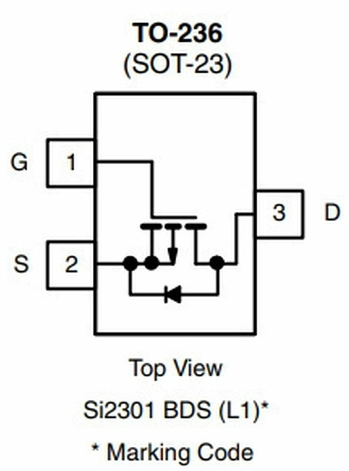 Микросхема p/n SI2301BDS-T1-GE3 P-Channel MOSFET, 20V, 2.2A, 1 шт.