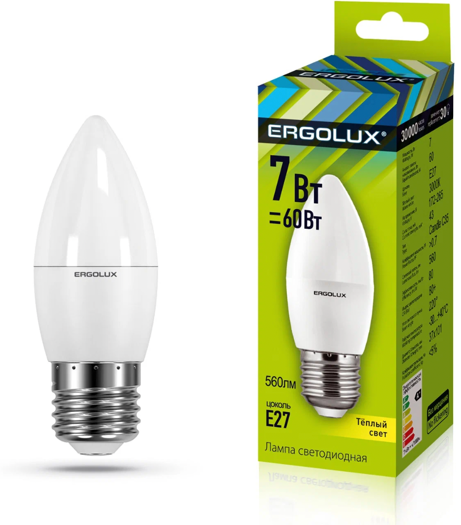 Светодиодная лампа Ergolux LED-C35-7W-E27-3K