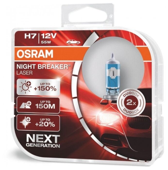 Лампа автомобильная галогенная Osram NIGHT BREAKER LASER H7 64210NL-HCB 12V 55W 2 шт.