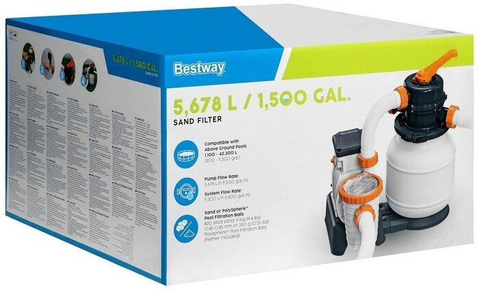 Фильтр-насос для бассейнов песочный 220-240V, 5678 л/ч, 58497 Bestway - фотография № 8