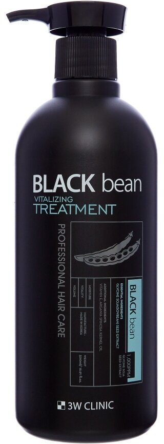 Маска для волос восстанавливающая с экстрактом чёрной фасоли 3W CLINIC black bean vitalizing treatment 500мл.