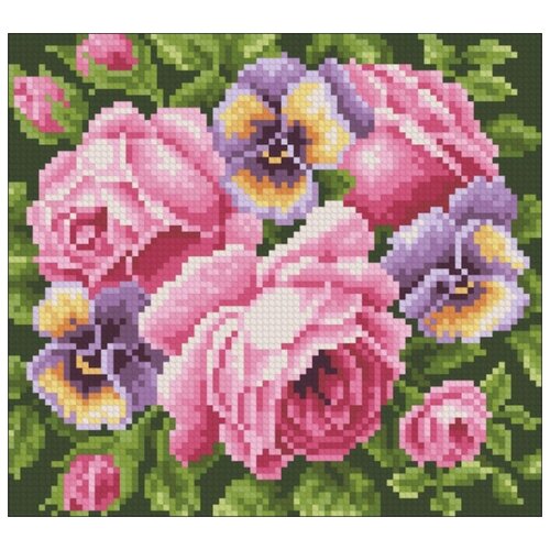 фото Розы и анютины глазки набор для выкладывания стразами 20х18 паутинка м-233