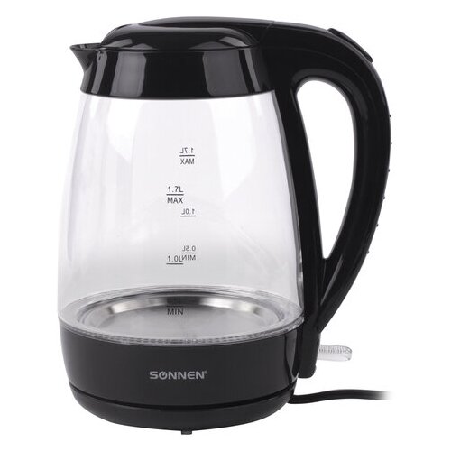 Чайник SONNEN KT-200BK 17 л 2200 Вт закрытый нагревательный элемент стекло подсветка черный 451709 329900₽