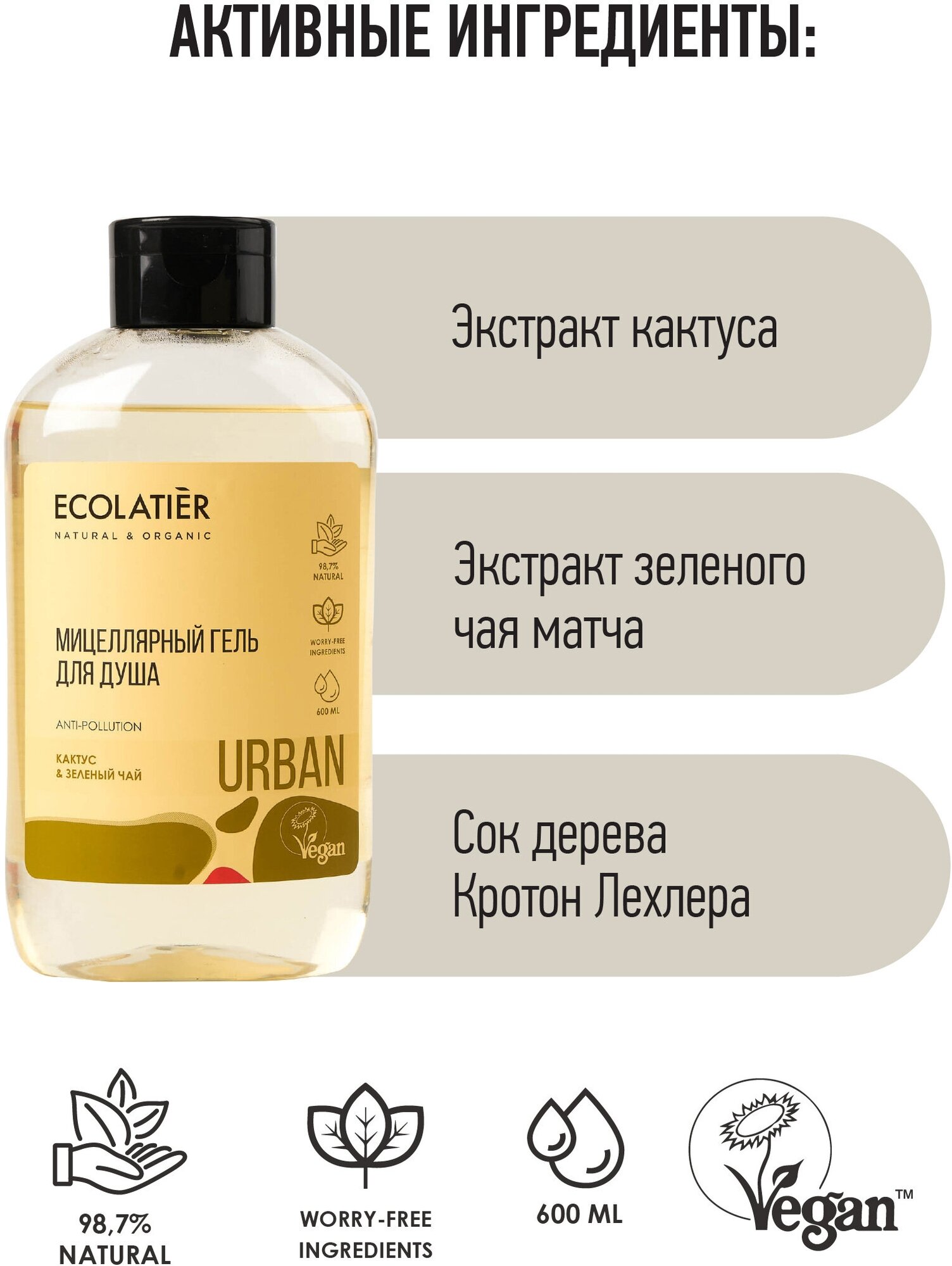 ЕСЛ Урбан Мицеллярн. гель д/душа кактус и зелёный чай 600мл