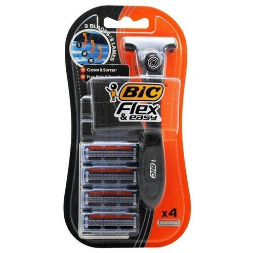 BIC FLEX 3 HYBRID Станок+4 кассеты (три лезвия) средства для бритья dorco бритва с 2 сменными кассетами pace4 4 лезвийная