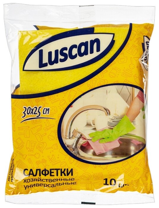 Салфетки хозяйственные Luscan универсал. вискоза 60-70г/м2 30х25 см 10шт/уп - фотография № 1