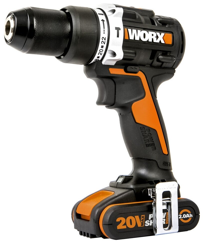 Дрель-шуруповерт ударная аккумуляторная WORX WX352.1, 60Нм, 20В, бесщеточная, 4Ач x2, ЗУ 2А, кейс