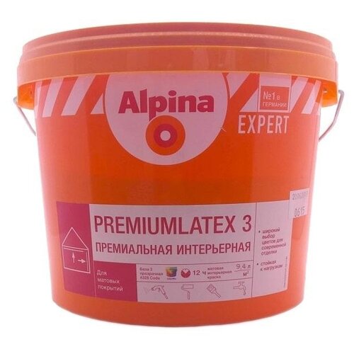 Краска водно-дисперсионная Alpina Expert Premiumlatex 3 матовая бесцветный 9.4 л краска водно дисперсионная alpina expert kristall weiss безупречный потолок моющаяся матовая белоснежный белый 9 л