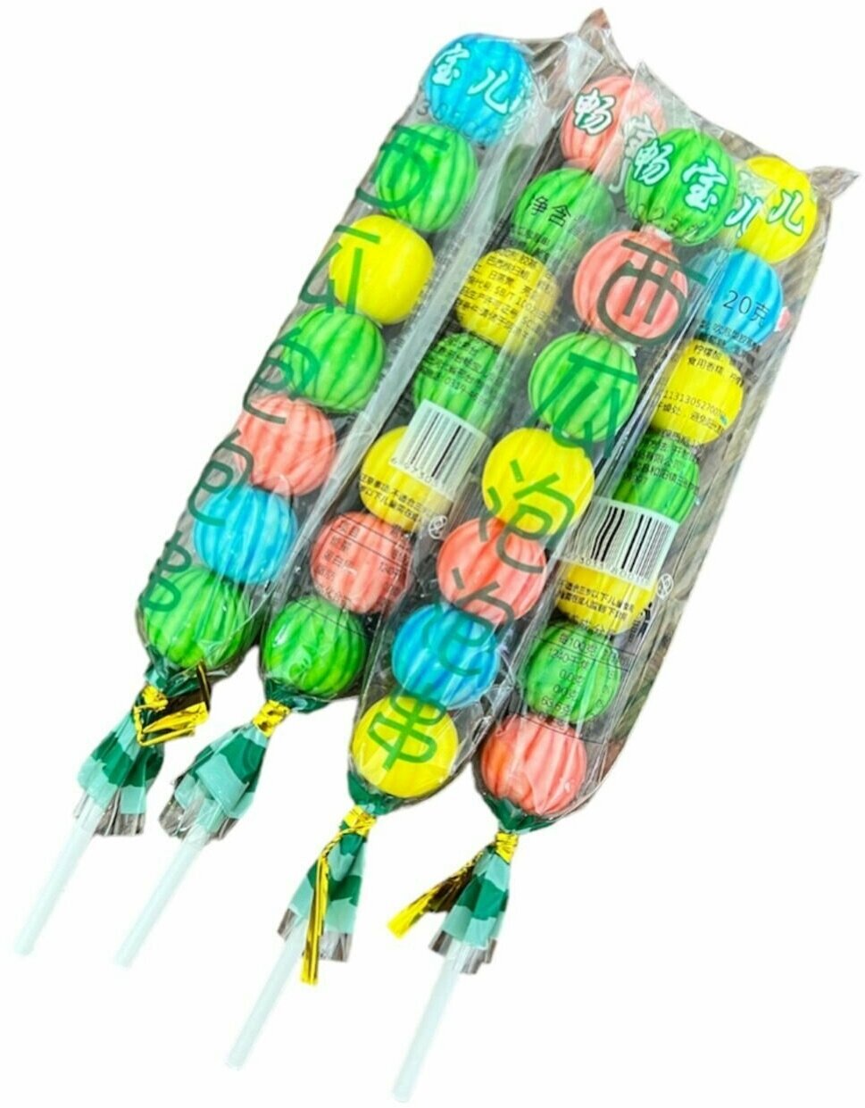 Жевательная резинка на палочке в форме разноцветных арбузов упаковка 20 шт по 20 гр - фотография № 1