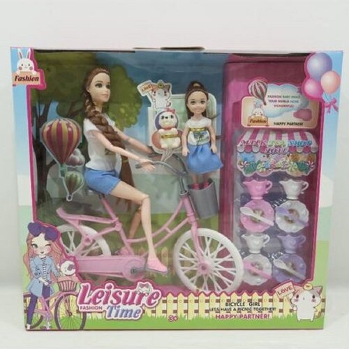 фото Кукла шарнирная 30 см на велосипеде с ребенком 13,5см, питомцем и аксессуарами zhorya