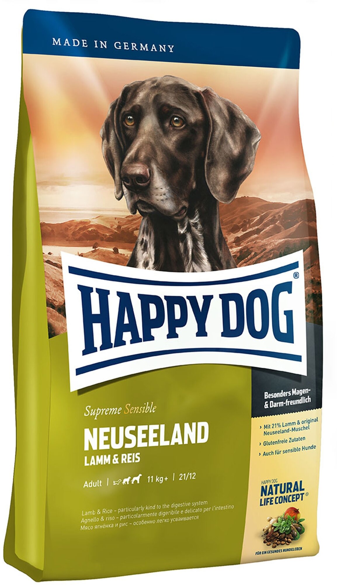 Сухой корм Happy Dog 2.8 кг Supreme Neuseeland Новая Зеландия для собак средних и крупных пород ягненок и рис