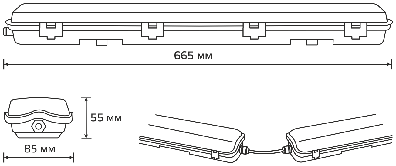 Светильник влагозащитный ДСП для светодиодных ламп СПП Т8 G13 2х600 мм 665х85х55 мм IP65 LITE Gauss () GAUSS 909437260 (1 шт.) - фотография № 13