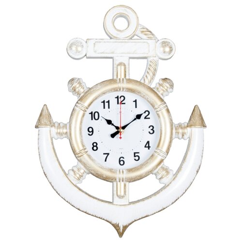 фото Часы настенные, серия: море, "якорь", бело-золотые, 39 см рубин