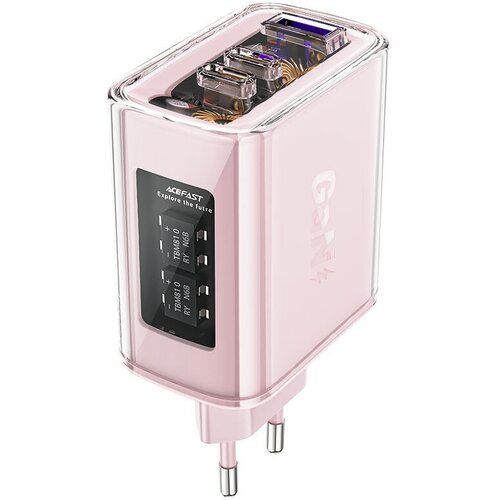 Сетевое зарядное устройство ACEFAST A45 Sparkling series PD65W GaN (2xUSB-C+USB-A) FCW Charger розовое Cherry blossom (EU)