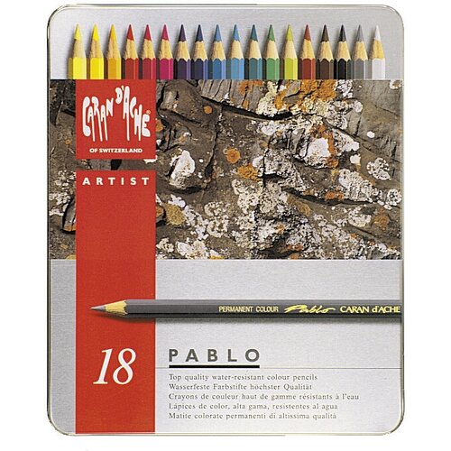 Карандаши цв. Carandache 666.318 Pablo перманентный шестигран. дерево мет. кор. (18шт)