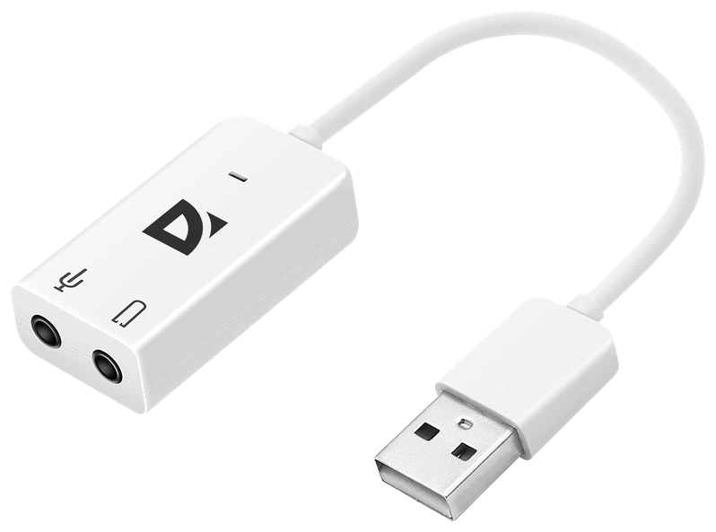 Внешняя USB звуковая карта с USB на 2xJack 3.5 Defender 0.1м белая