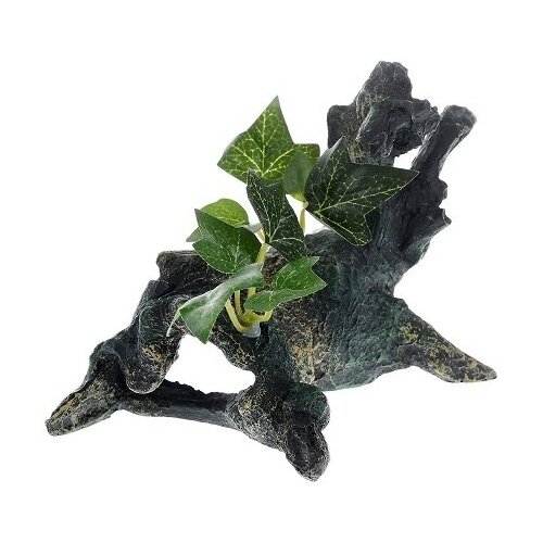 Декор грот для аквариума Коряга с растением, 18 х 10,5 х 13 см, BARBUS, Decor 025 (1 шт)