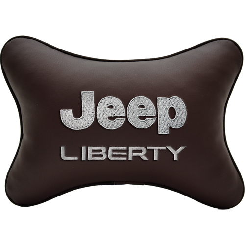 Подушка на подголовник экокожа Coffee с логотипом автомобиля JEEP Liberty
