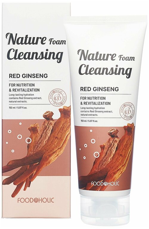 Пенка для умывания с экстрактом красного женьшеня FoodaHolic Nature Foam Cleansing Red Ginseng, 150 мл