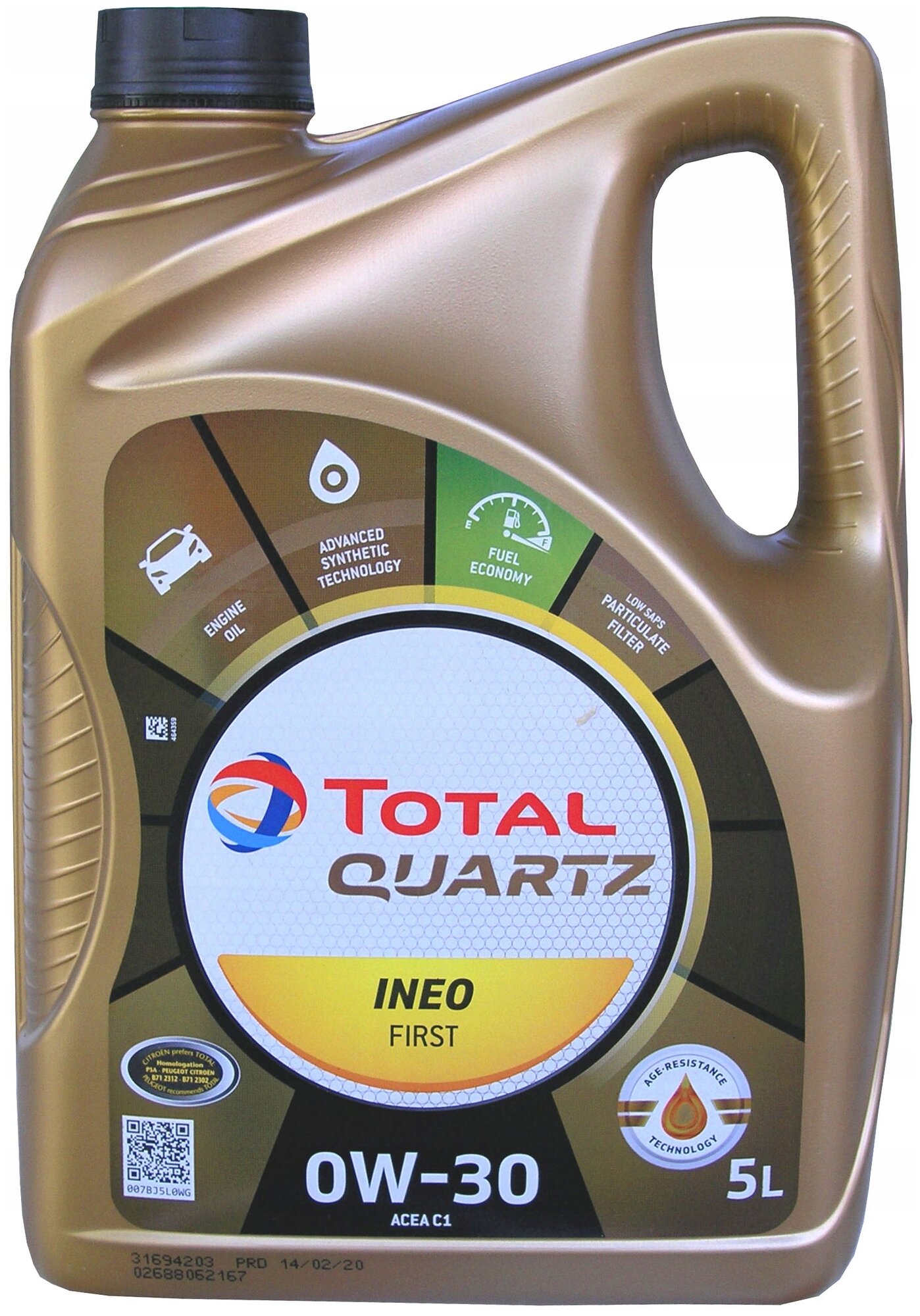 Синтетическое моторное масло TOTAL Quartz INEO First 0W30, 5 л