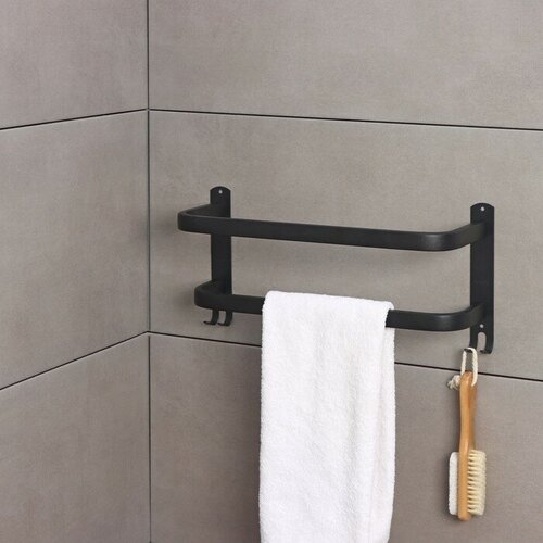 Держатель для полотенец двойной 395 см 2 крючка нержавеющая сталь цвет чёрный 1153₽