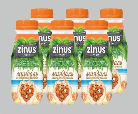 Zinus Миндальный напиток на йогуртной закваске, без молока, обогащенный пребиотиком и витаминами ТМ ZINUS 250г ПЭТ/6шт - фотография № 1