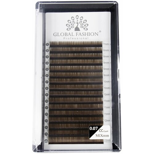 Global Fashion Ресницы для наращивания Premium Lashes / микс 7-13 мм, 0.07 мм / изгиб CC / темный шоколад