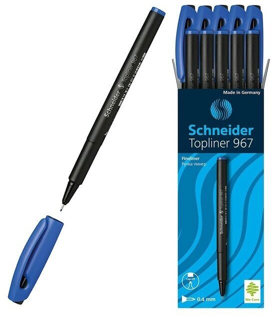 Ручка капиллярная Schneider TOPLINER 967, узел 0.4 мм, чернила синие(10 шт.)