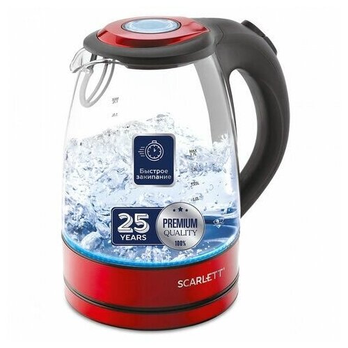 Чайник SCARLETT SC-EK27G99 17 л 2200 Вт закрытый нагревательный элемент стекло красный 293400₽