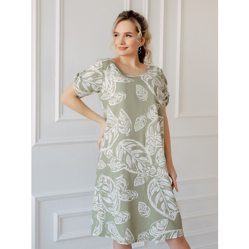 Платье ампир Совушка Трикотаж, лен, размер 58, зеленый