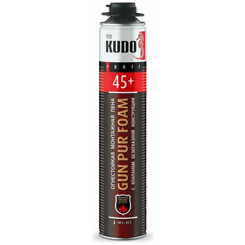 KUDO Пена полиуретановая монтажная профессиональная огнестойкая всесезонная PROFF 45+ + KUPPF10U45+ профессиональная монтажная пена kudo 11600102 всесезонная 1000 мл