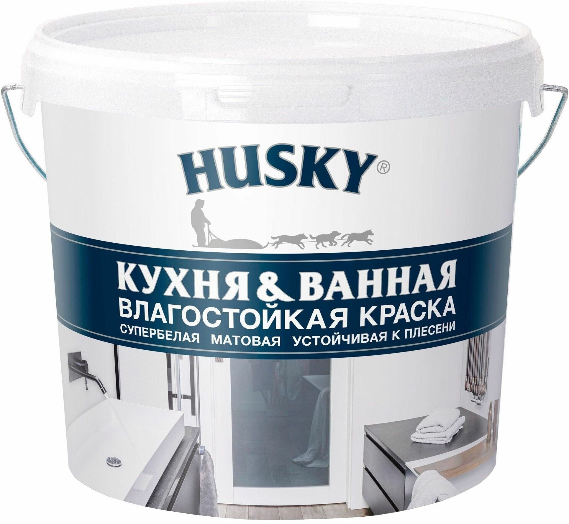 Краска интерьерная HUSKY Kitchen and Bathroom матовая белая 5 л