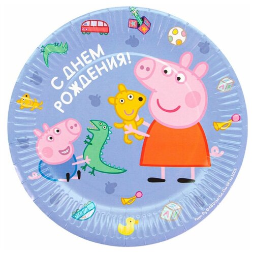 фото Тарелка бумажная "свинка пеппа. с днём рождения!", набор 6 шт., 23 см yandex market