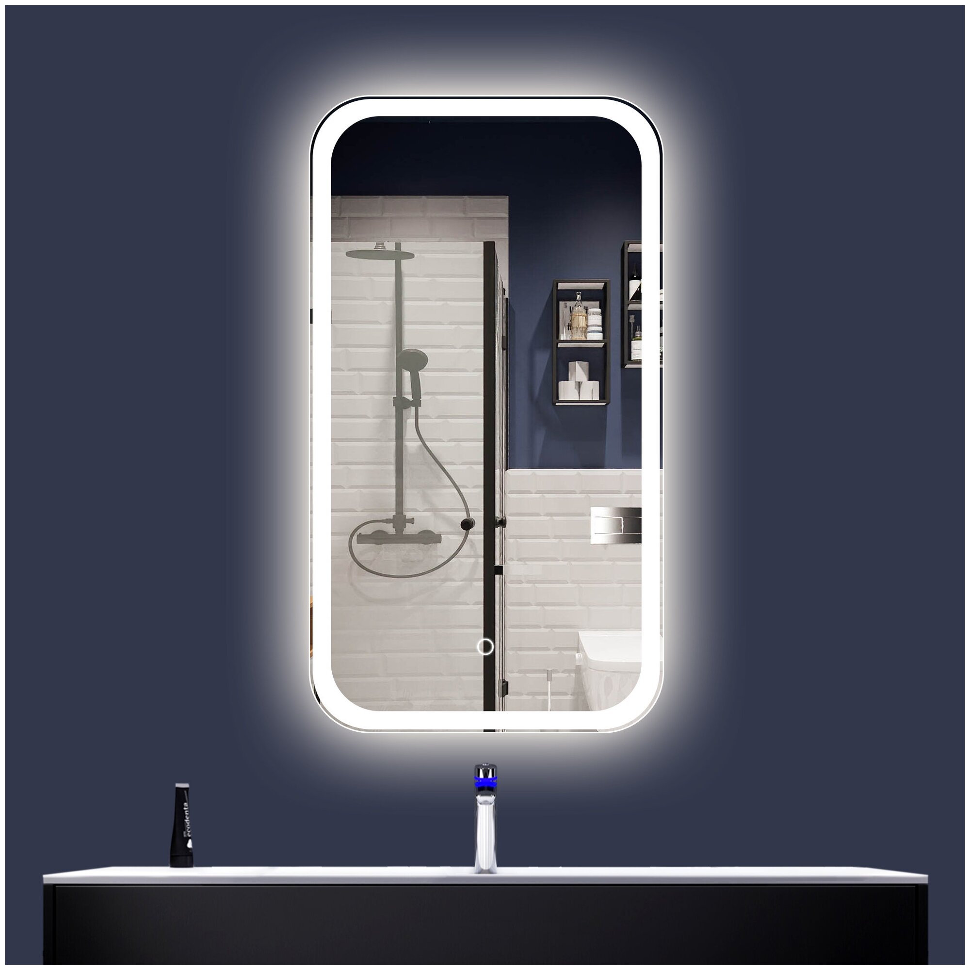 Зеркало "LORENA" в ванную комнату с LED подсветкой, 45 х 80 см, настенное зеркало в прихожую для макияжа, зеркало интерьерное на стену - фотография № 1