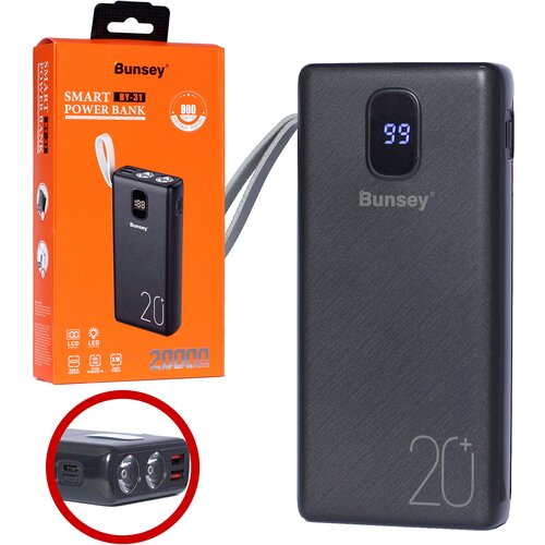 Power bank Bunsey BY-31 20000mAh Type-C/LED Display/LED-фонарик, черный