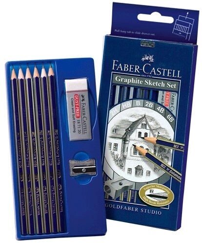 Набор карандашей чернографит. Faber-Castell Goldfaber (6 черн.кар 2H/HB/2B/4B/6B/8B/ласт./точ - фото №11