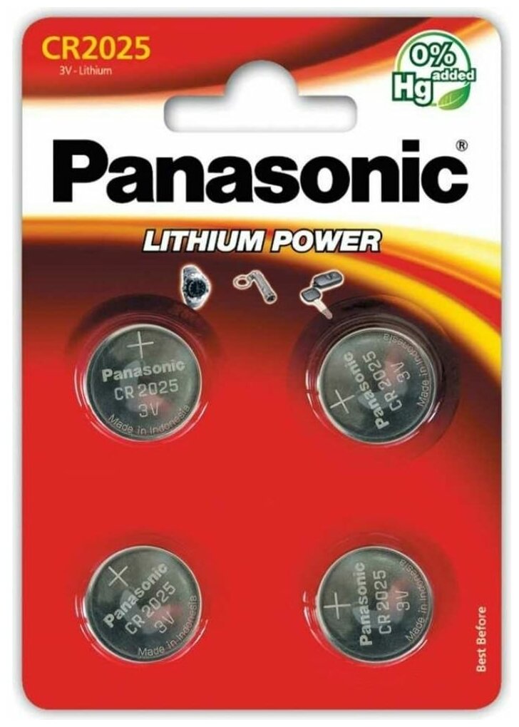 Батарейки Panasonic CR-2025EL/4B дисковые литиевые Lithium Power в блистере 4шт