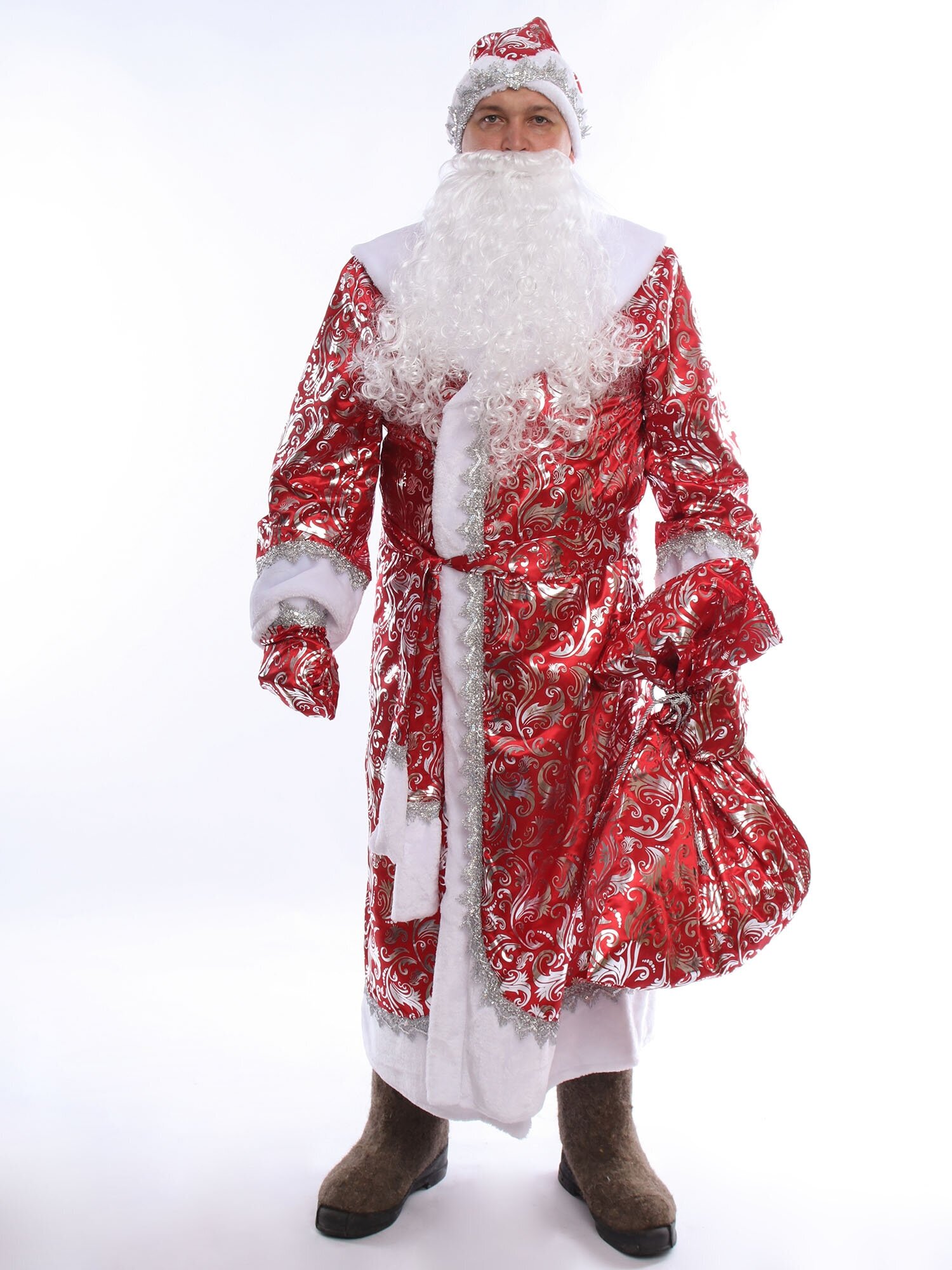 Костюм Дед Мороз сатин взрослый (3009 к-18), размер 176, цвет мультиколор, бренд Пуговка