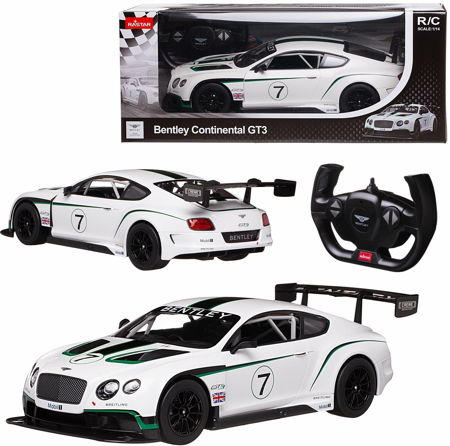 Машина р/у 1:14 Bentley Continental GT3, цвет белый 2,4G