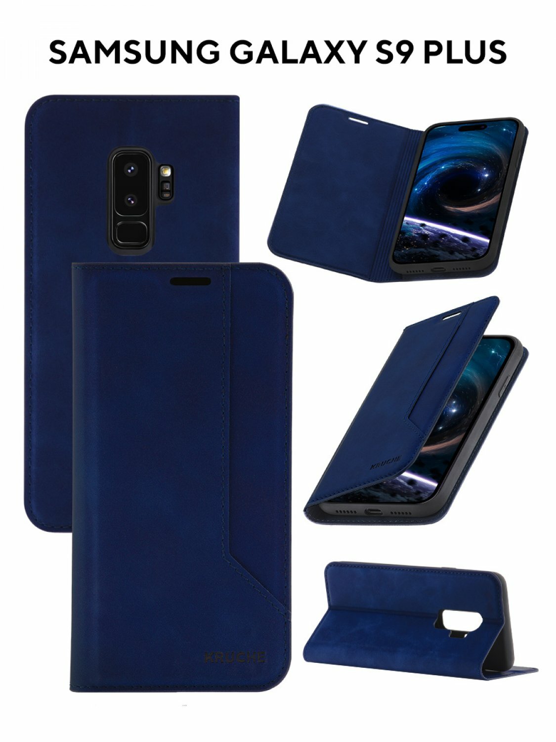 Чехол на Samsung S9 Plus Kruche Strict style темно-синий, книжка с карманом для карт, противоударный, защитный кейс, с магнитом для Самсунг с9 плюс