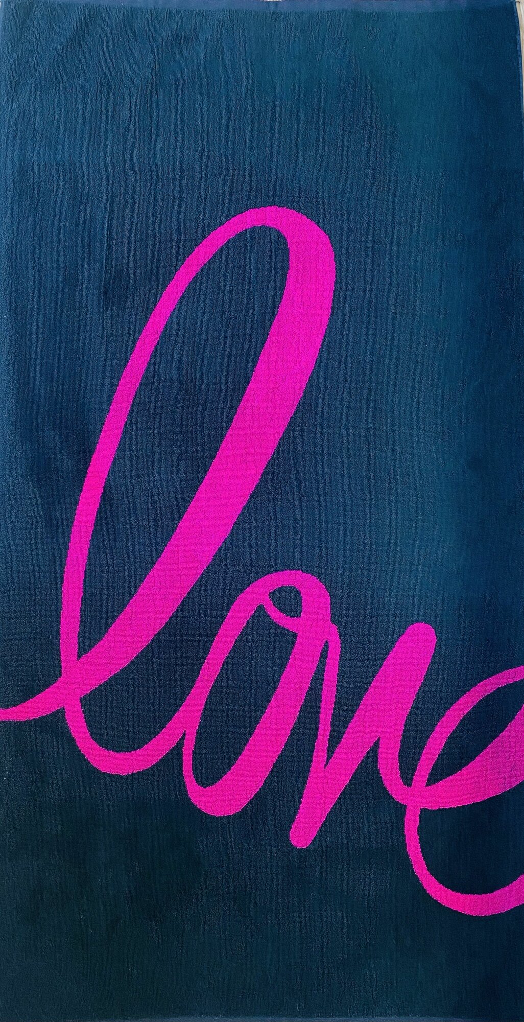 Полотенце махровое банное, для ванны в подарок на День влюбленных, на День Святого Валентина LOVE Romance черно-розовое 70*140 см