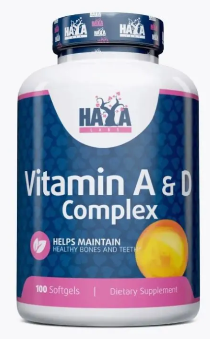 Витамин A БАД Haya Labs "Vitamin A & D", для иммунитета и зрения, 100 капсул