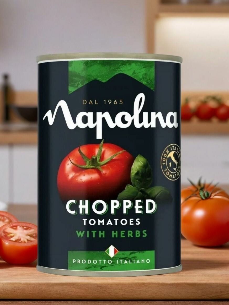 Томаты резаные кубиками Napolina в томатном соке с базиликом и орегано, 400 г