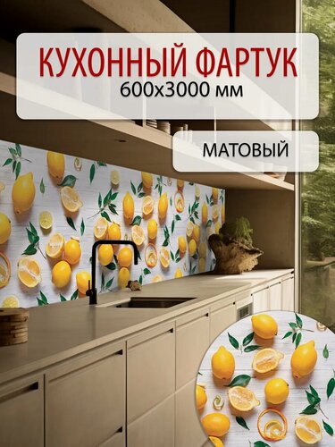 Изображение товара Фартук кухонный ПВХ панель на стену 3м матовый, влагостойкий Лимоны