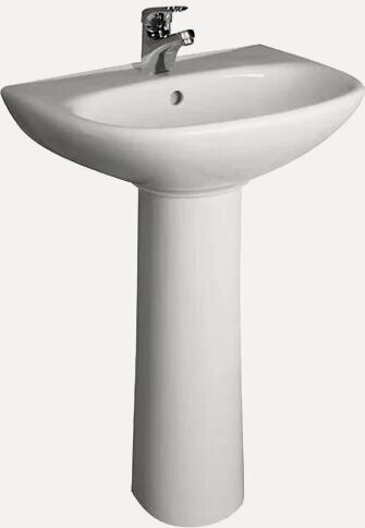 Изображение товара Раковина Jika Zeta 55 1039.1 55 с пьедесталом, фарфоровая, раковина для ванной, белая, полукруглая, со встроенным сливом-переливом