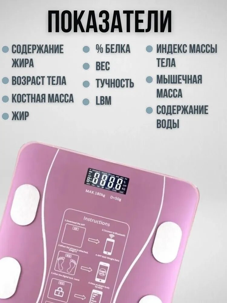Картинки Напольные умные весы, электронные напольные весы на батарейках для Xiaomi, iPhone, Android, розовые