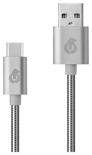 Кабель uBear USB-C - USB-A в стальной оплетке серебро, DC08SL01-AC